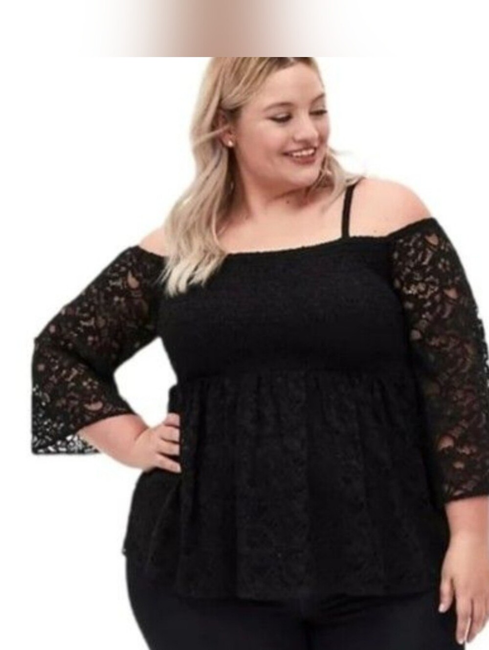 Torrid Babydoll Lace Smocked Cold Shoulder Top - Size 2